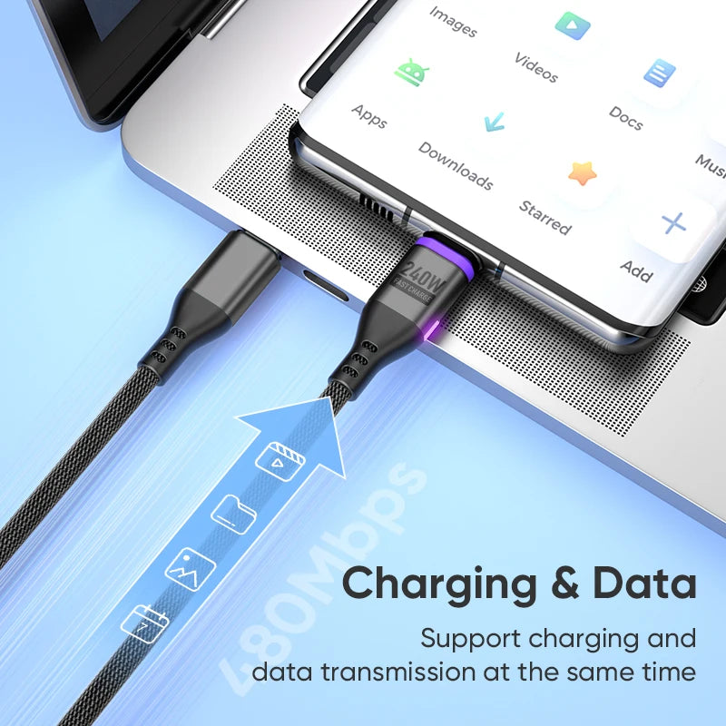 AUFU Magnetic USB-C Cable 5A – 240W Fast Charging